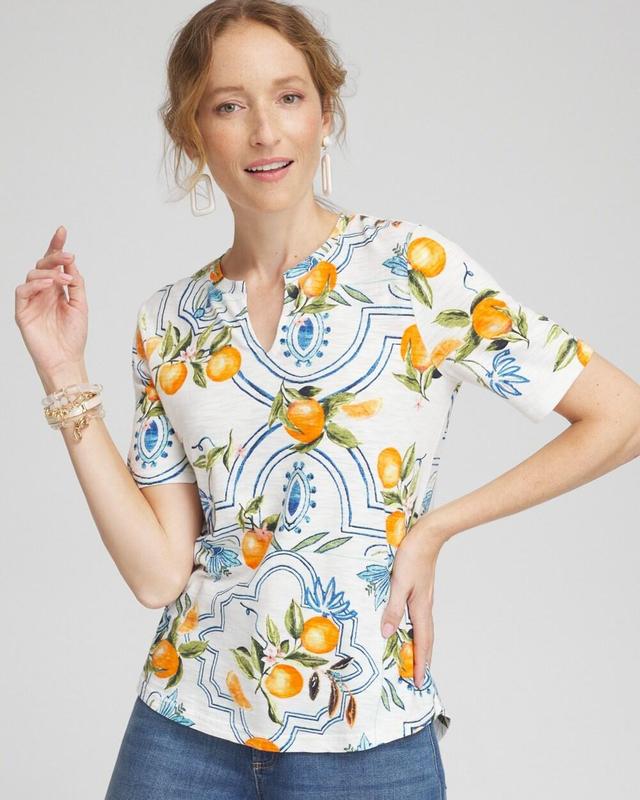 Women's Tropical Print Notch Neck Tee Product Image