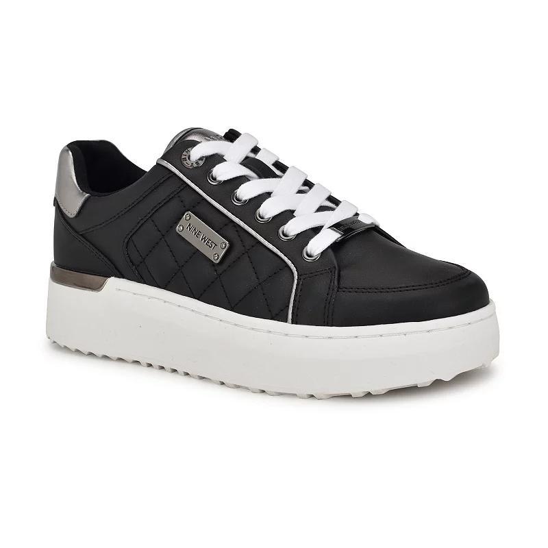 Nine West Cafee Womens Platform Sneakers Black Silver Product Image