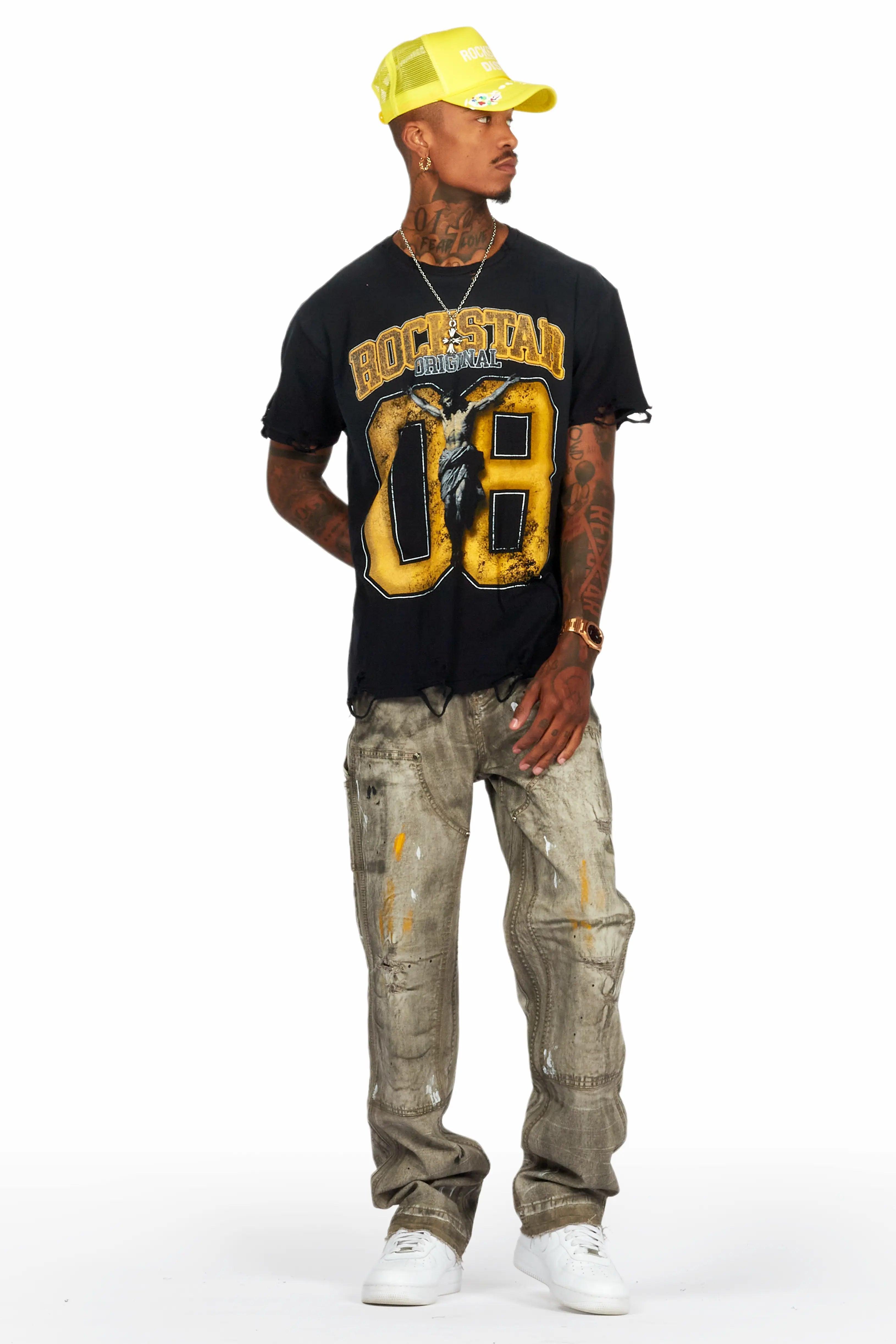 Fields Black/Yellow Oversized Graphic T-Shirt Male Product Image