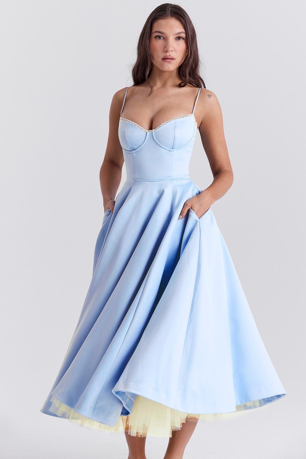 Mademoiselle Cinderella Blue Tulle Midi Dress Product Image