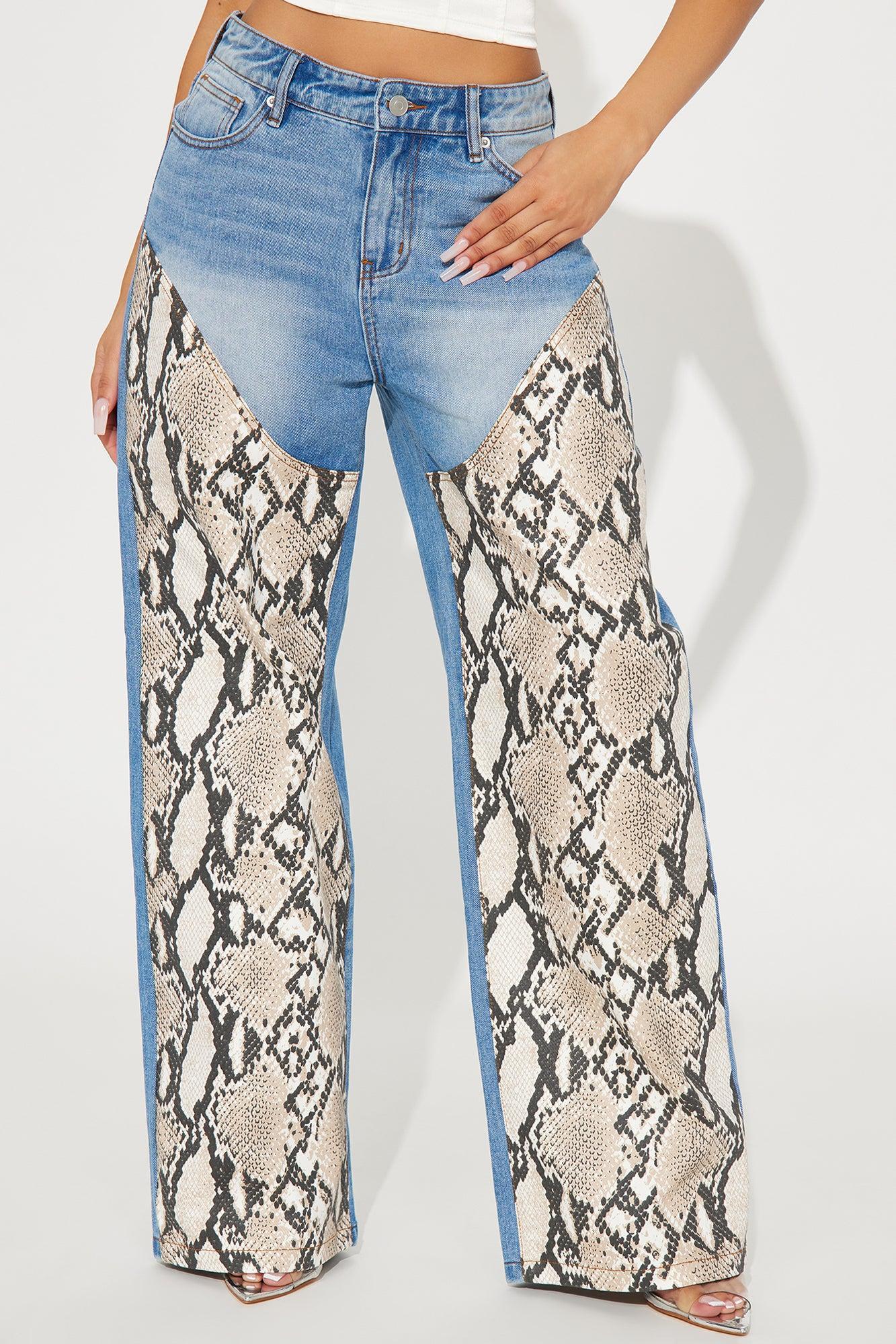 In The Details Snake Print Wide Leg Jeans - Medium Wash Product Image