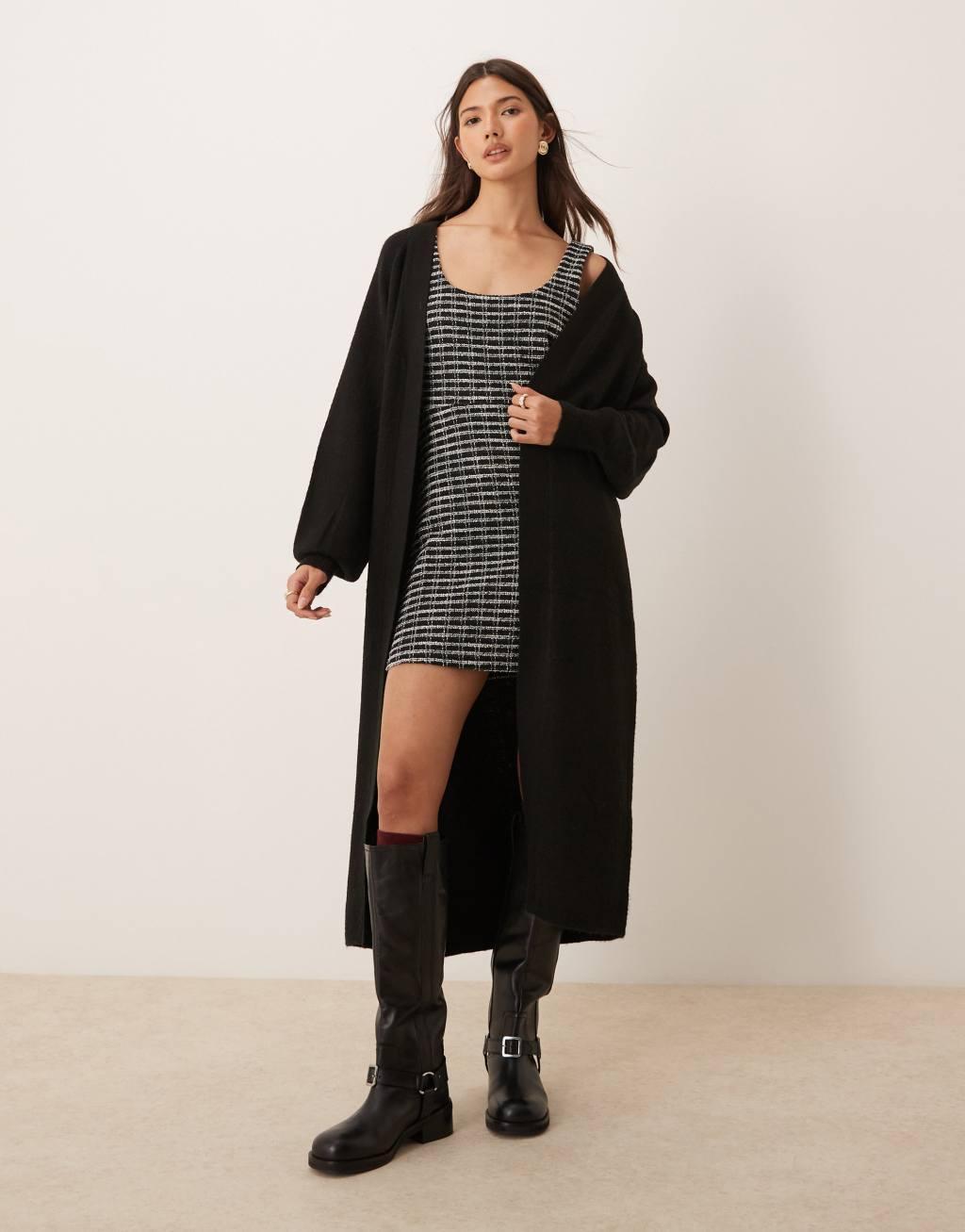 JDY longline knitted cardigan in black Product Image