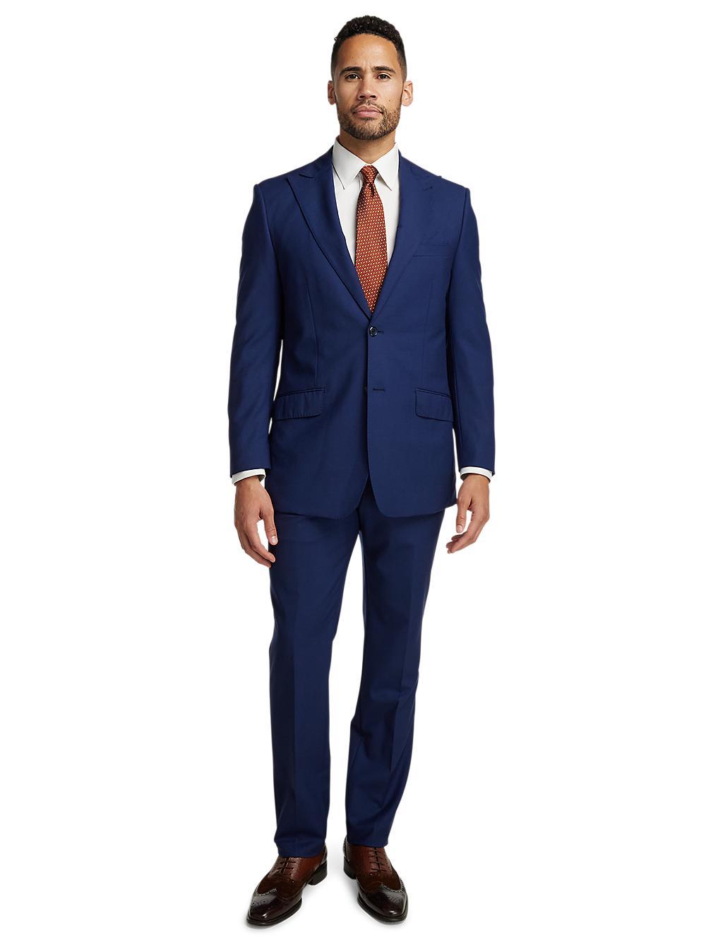 Wool Stretch Bengaline Single Breasted Peak Lapel Suit - Blue Product Image