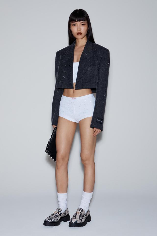 Cropped Blazer In Wool Twill With Clear Bead Hotfix Product Image