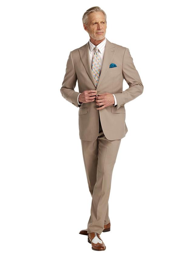 Wool Stretch Bengaline Single Breasted Peak Lapel Suit - Light Tan Product Image