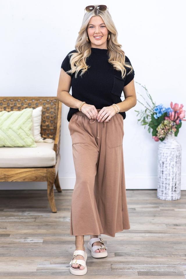 Mocha Tie-Wide Waist Banded Crop Pants Product Image