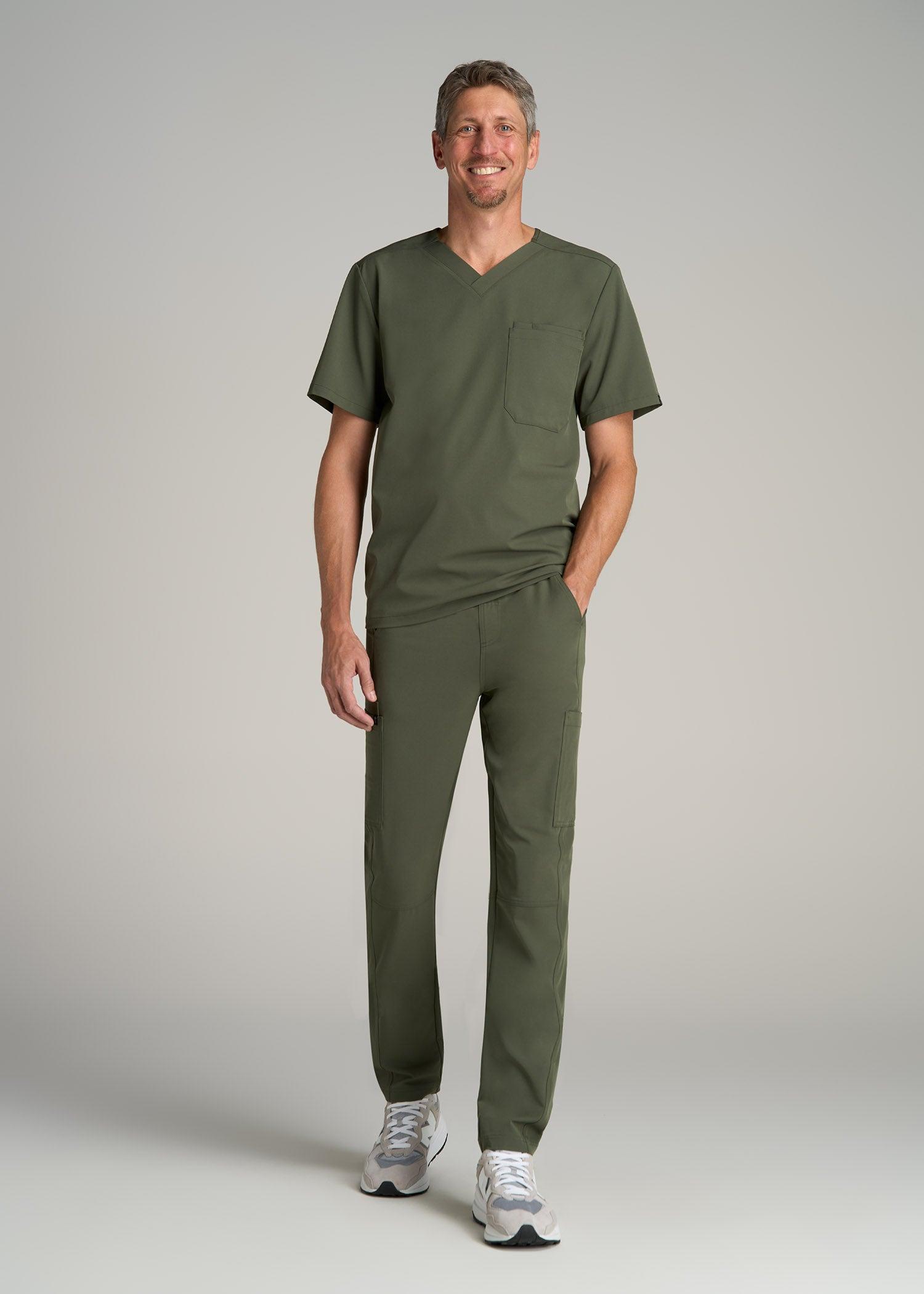 Short-Sleeve V-Neck Scrub Top for Tall Men in Clover Green Male Product Image