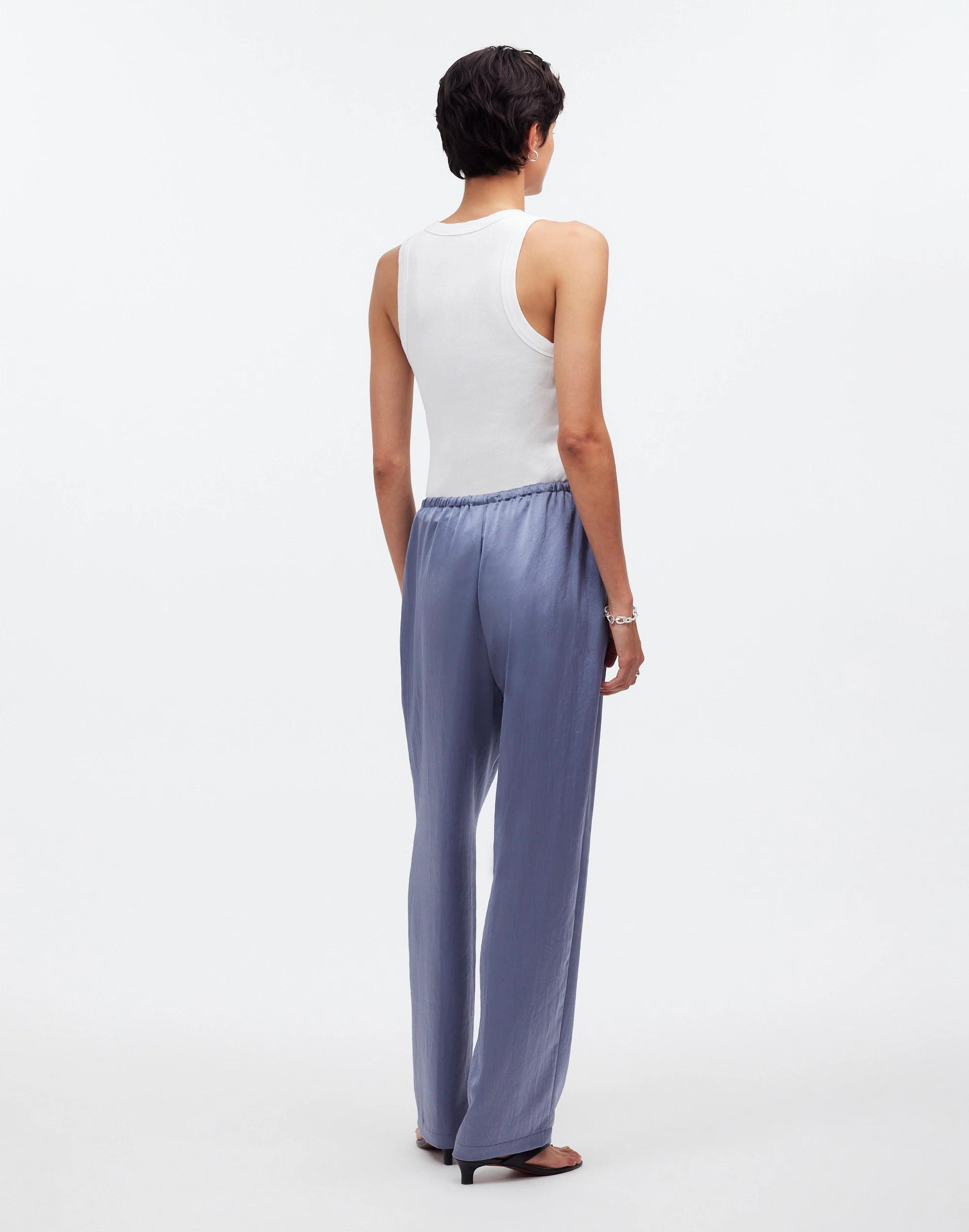 Pintucked Slim Pull-On Pants in Satin Product Image