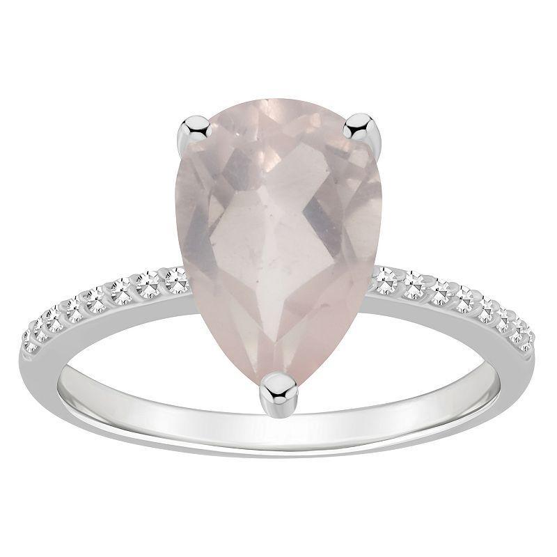 Alyson Layne Sterling Silver 10 mm x 8 mm Pear Shape Gemstone & 1/10 Carat T.W. Diamond Ring, Womens, Pink Quartz Product Image