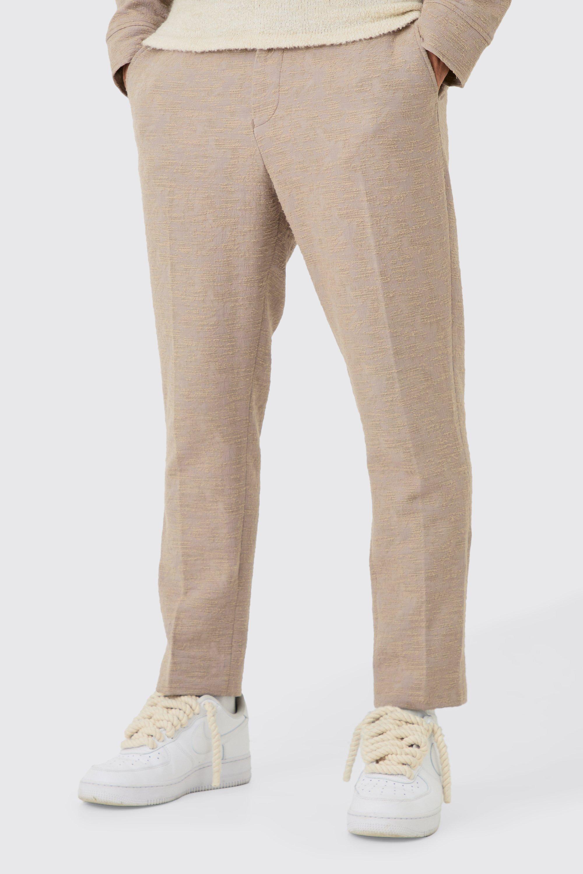 Textured Jacquard Fixed Waist Smart Tapered Pants | boohooMAN USA Product Image