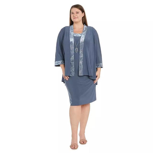 Plus Size R&M Richards 2-pc. Banded Glitter Velvet Trim Jacket & Dress Set, Womens Grey Product Image