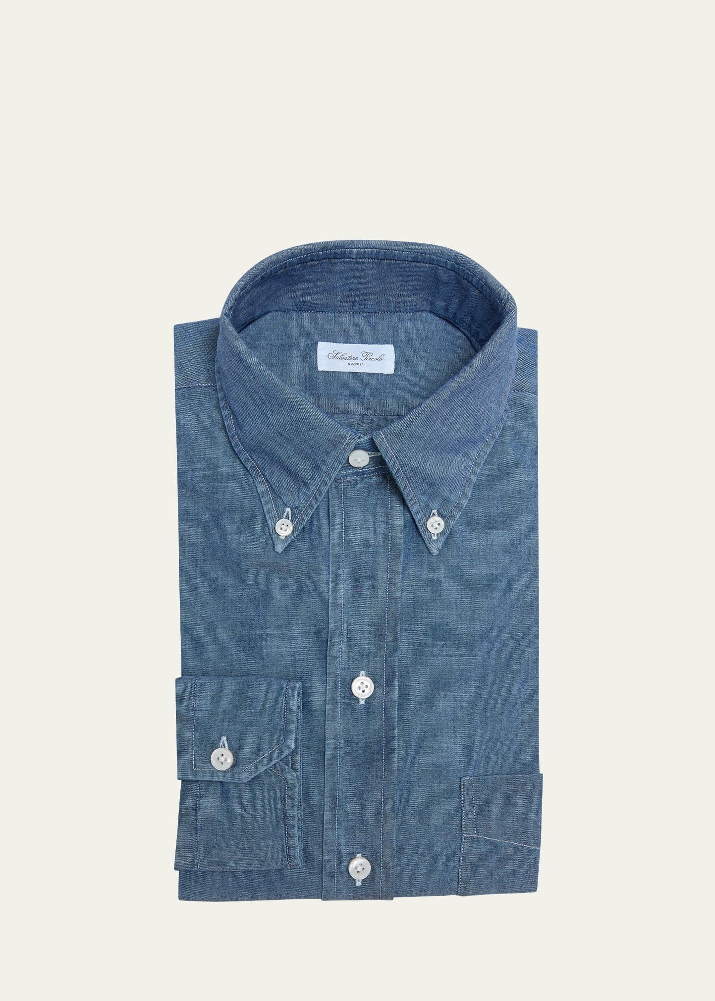 Mens Stonewashed Denim Casual Button Down Shirt Product Image