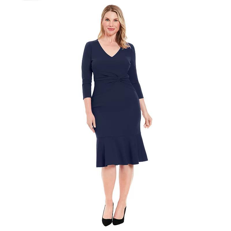 Womens London Times V-Neck Side Twist Midi Dress Blue Product Image