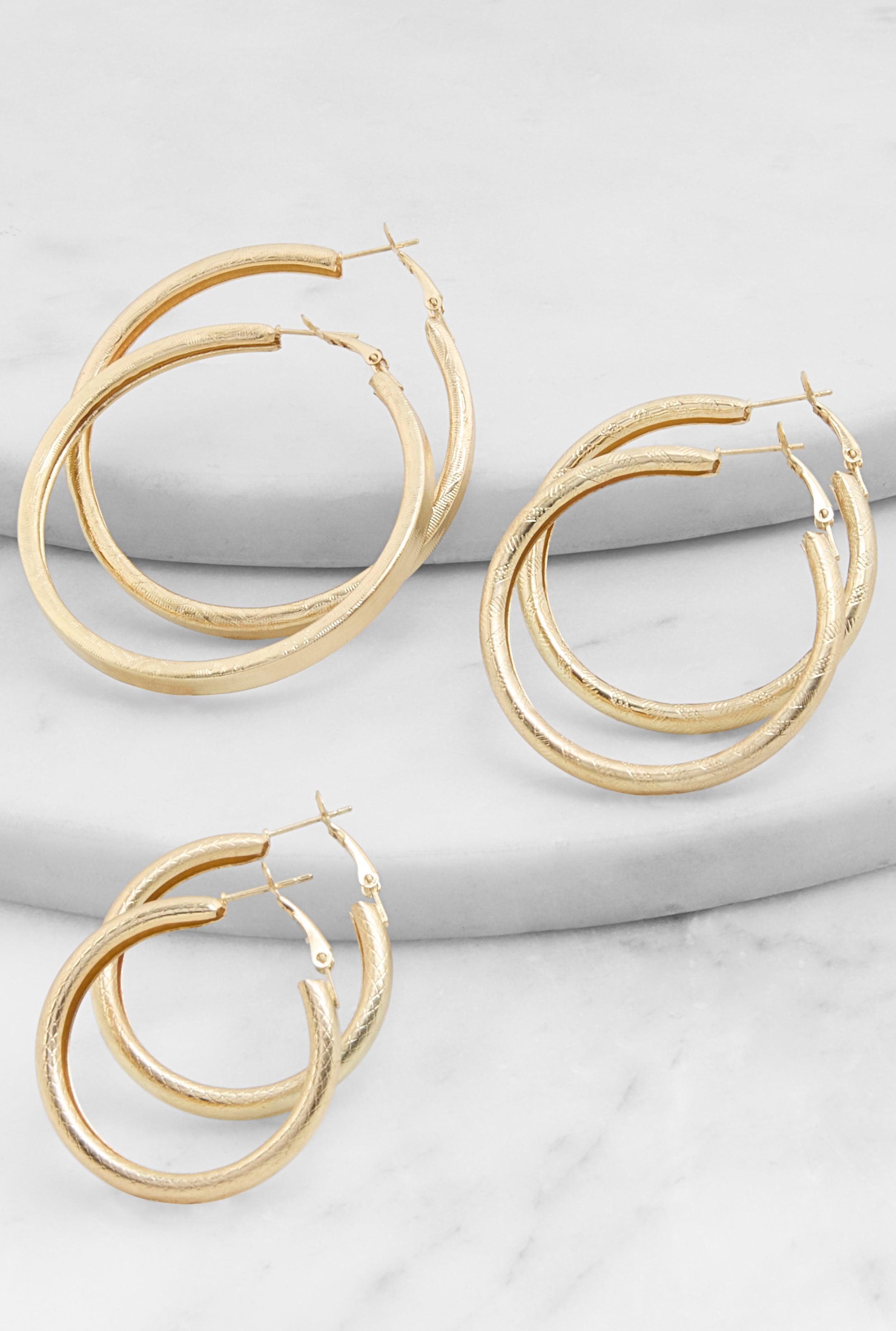 Womens Assorted Textured Hoop Earring Trio Product Image