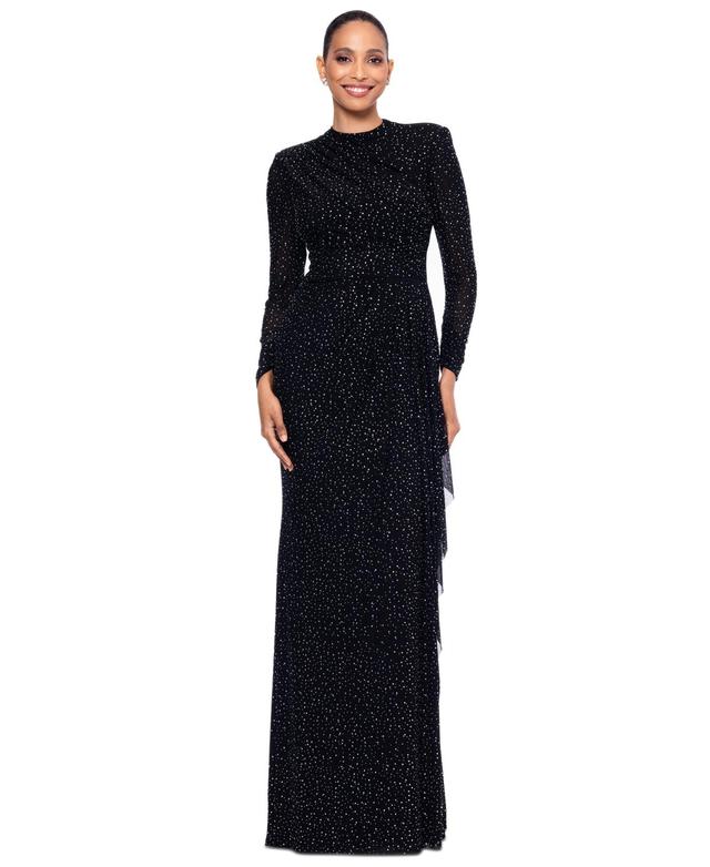 Betsy & Adam Womens Rhinestone Mesh Gown - Black Product Image