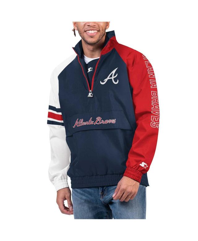 Mens Starter Navy Atlanta Braves Elite Raglan Half-Zip Jacket - Navy Product Image