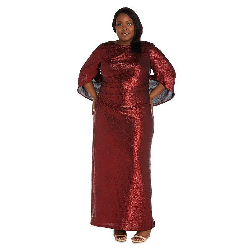 Plus Size R&M Richards Shimmery Back Cowl High Neck Maxi Evening Gown Dress, Womens Red Product Image