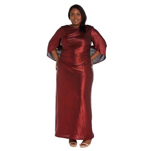 Plus Size R&M Richards Shimmery Back Cowl High Neck Maxi Evening Gown Dress, Womens Red Product Image