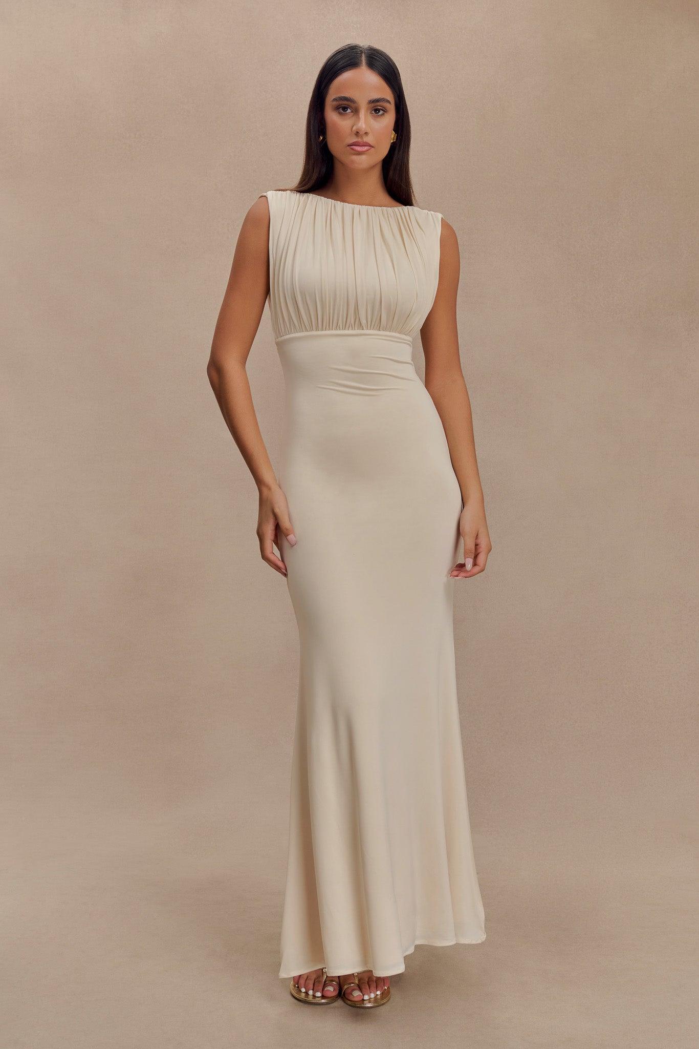 Malia Slinky Ruched Maxi Dress - Ivory Product Image