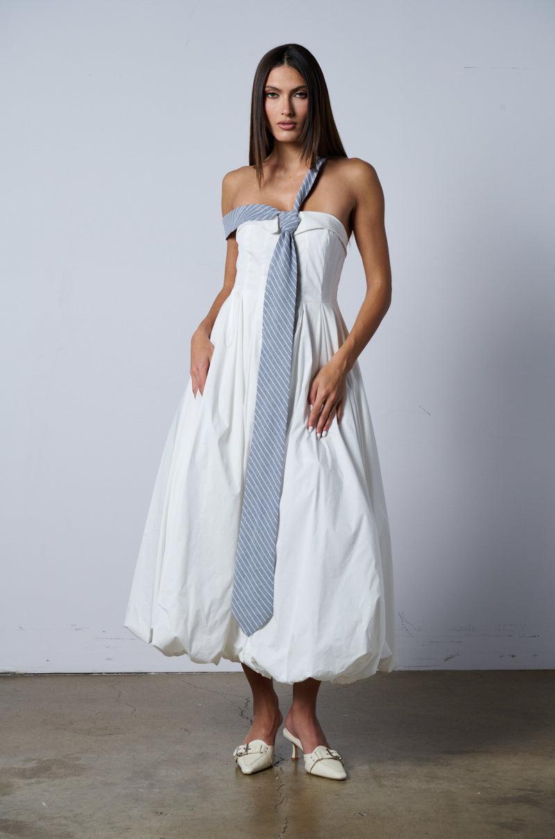 NOT YOUR BOYFRIENDS SHIRT POPLIN MIDI DRESS WITH TIE Product Image