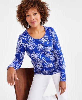 Style & Co Womens Printed Long-Sleeve Knit Top, Created for Macys Product Image