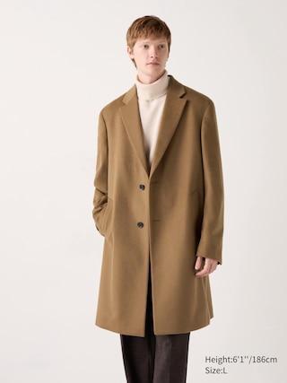 Mens Wool Cashmere Chesterfield Coat Brown Small UNIQLO US Product Image