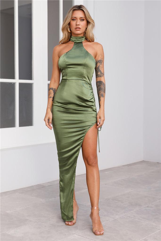 Skylark Satin Maxi Dress Olive Product Image