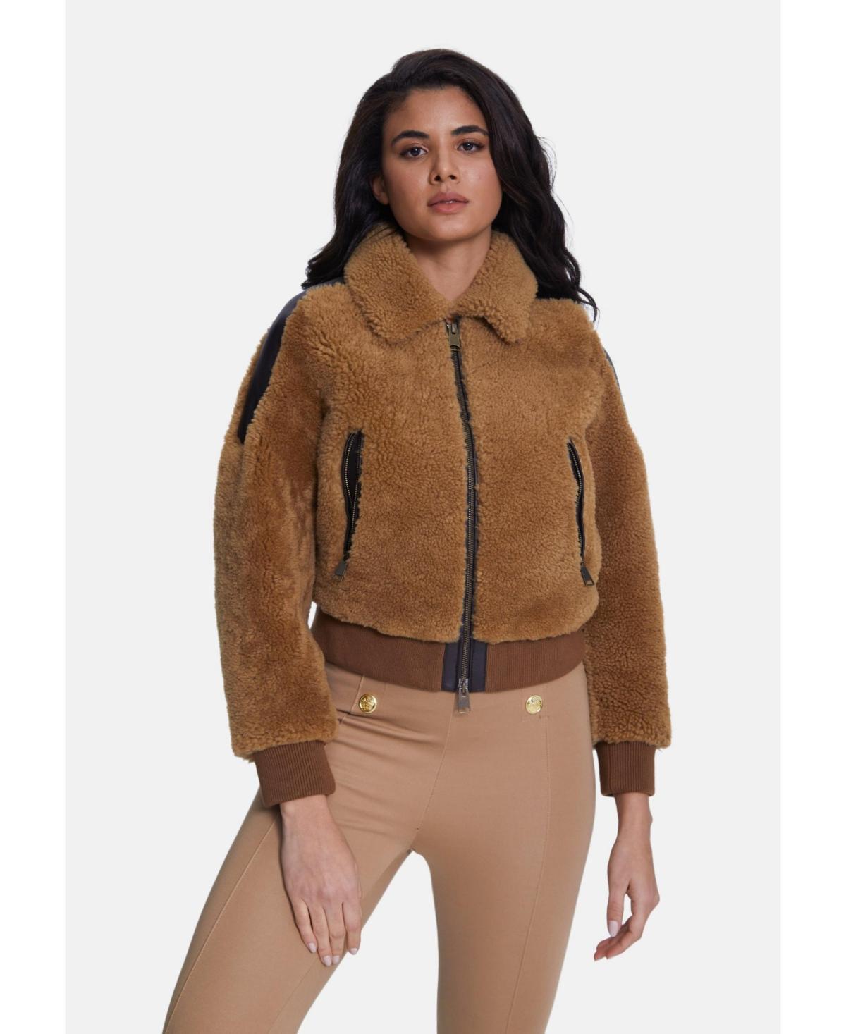 Furniq Uk Womens Fashion Jacket, Silky Brown With Ginger Curly Wool Product Image