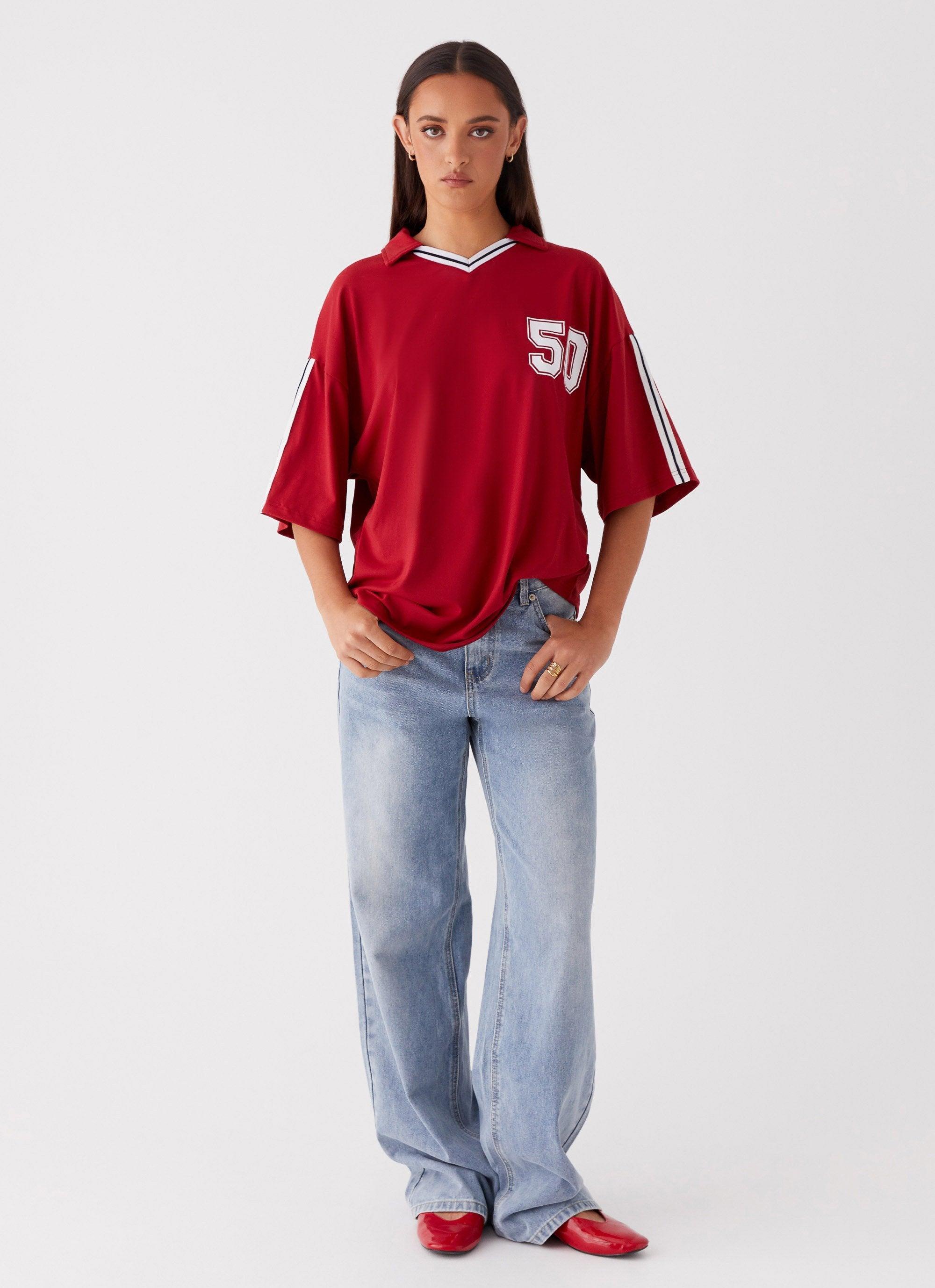 Jayde Jersey Top - Maroon Product Image