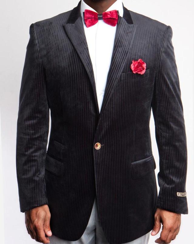 Empire Collection - Black Velvet Stripe Sports Coat Modern Fit Product Image