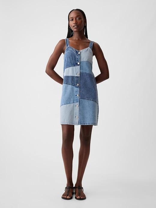 Patchwork Denim Mini Dress Product Image