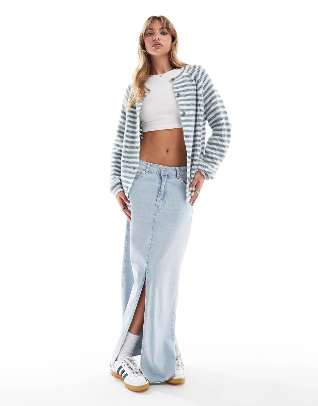 ASOS DESIGN knitted raglan cardigan in blue stripe Product Image