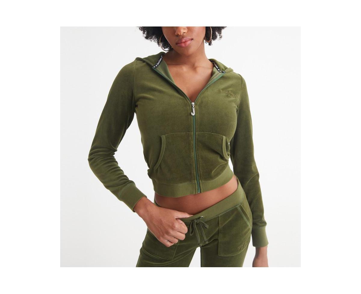 Juicy Couture Heritage Rib Trim Kangaroo Pocket Jacket (Supergreens) Women's Clothing Product Image