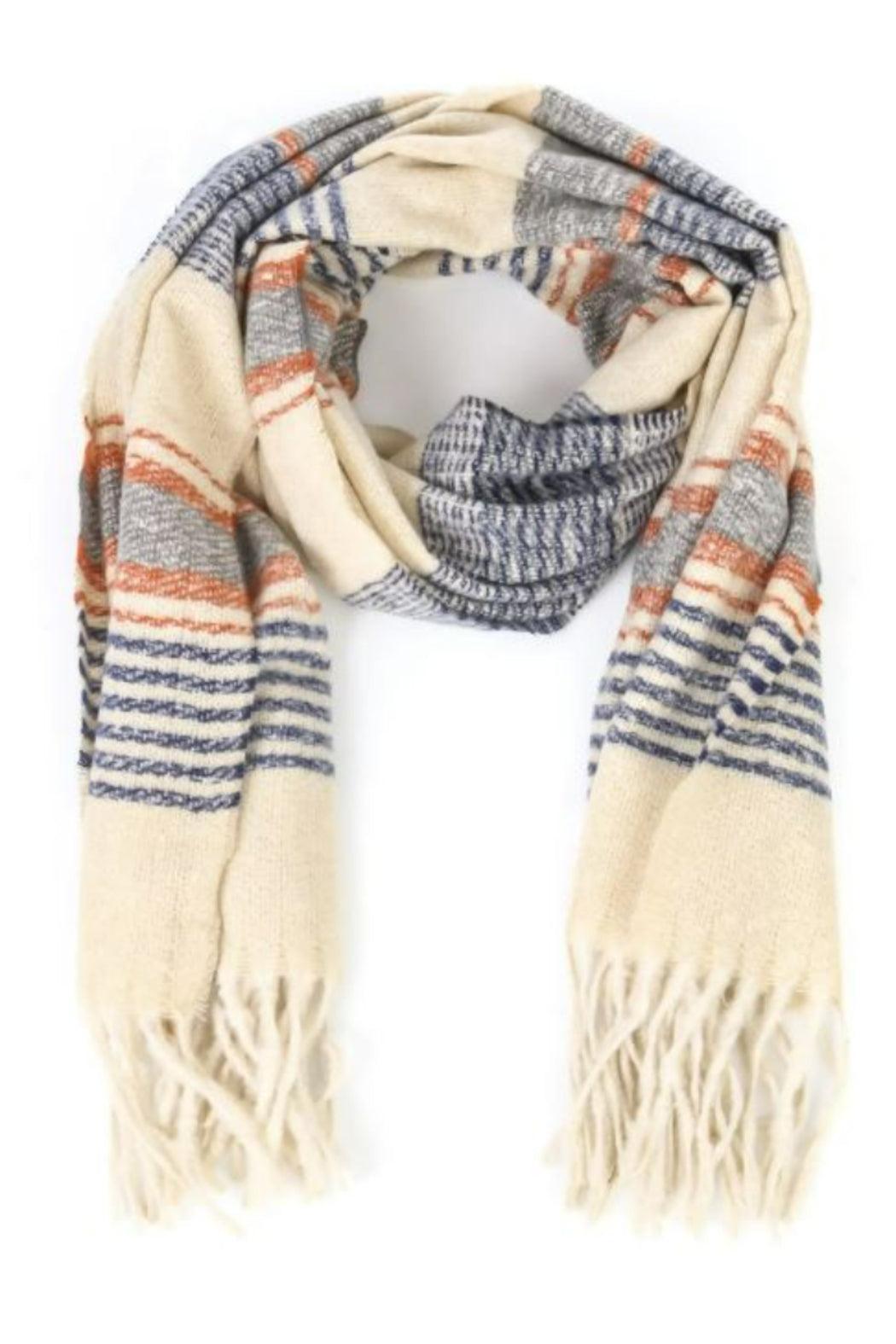 Stripe Pattern Oblong Fringe Scarf Product Image