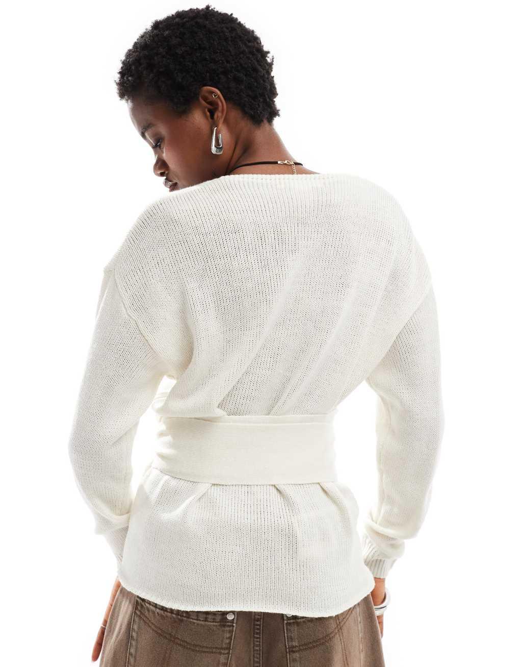 Glamorous wrap front sweater in cream knit Product Image