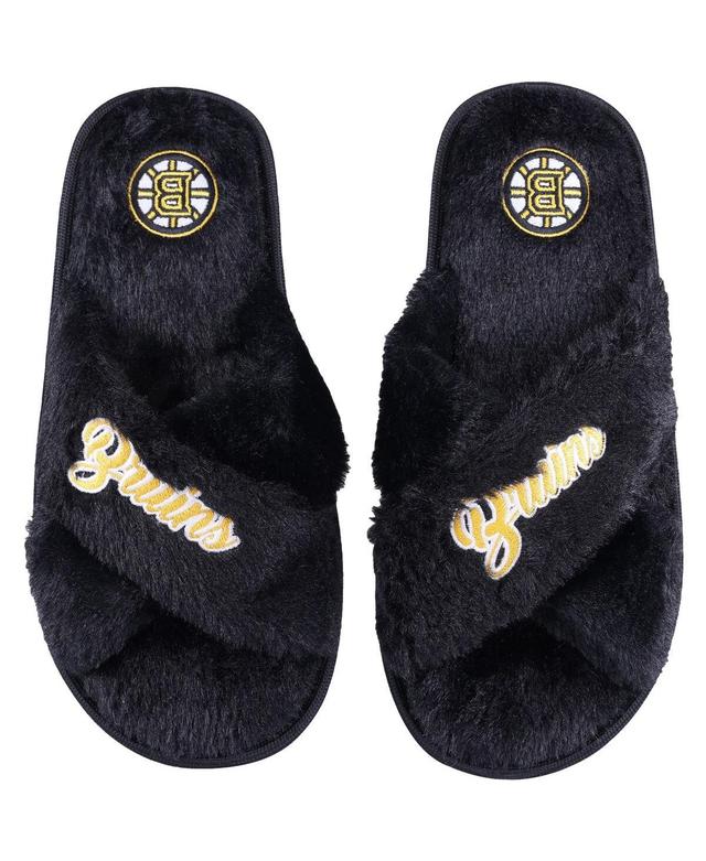 Womens FOCO Boston Bruins Script Cross Slide Slippers Product Image