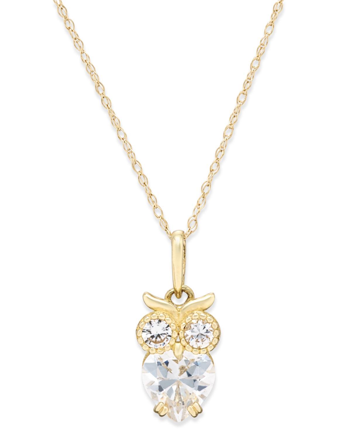 Cubic Zirconia Owl Pendant Necklace in 10k Gold Product Image