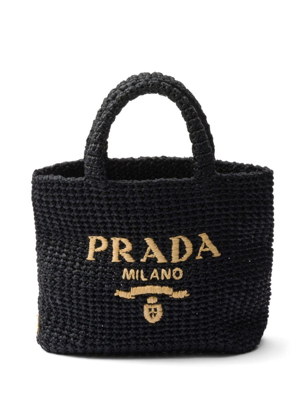 PRADA Small Crochet Tote Bag In Nero Product Image