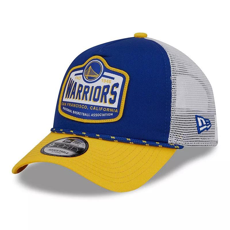 Mens New Era Royal/Gold Golden State Warriors 2024 NBA All-Star Game A-Frame 9FORTY Trucker Hat Product Image