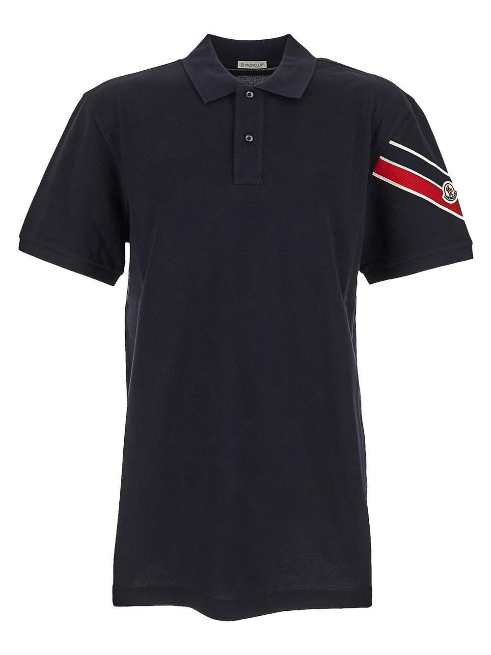 MONCLER Navy Cotton Polo Shirt In Black Product Image