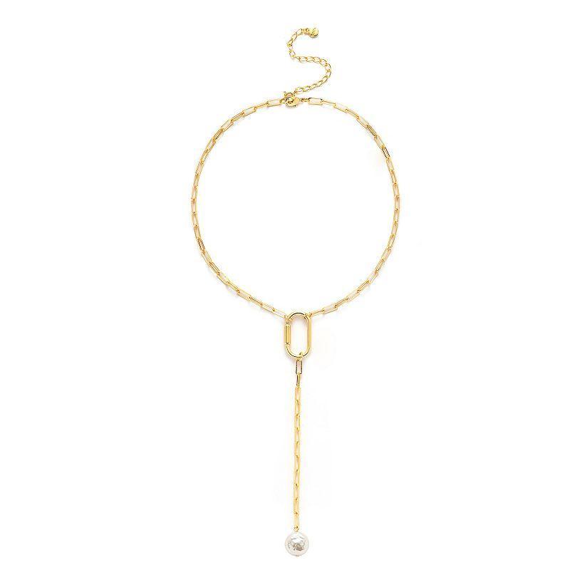 Roman 14k Gold Plated Glass Simulated Baroque Pearl Y-Necklace, Womens, Gold Tone Product Image