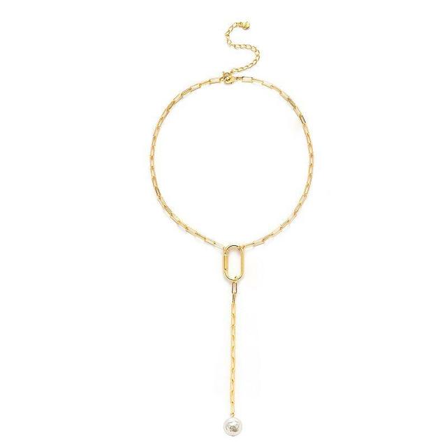 Roman 14k Gold Plated Glass Simulated Baroque Pearl Y-Necklace, Womens, Gold Tone Product Image