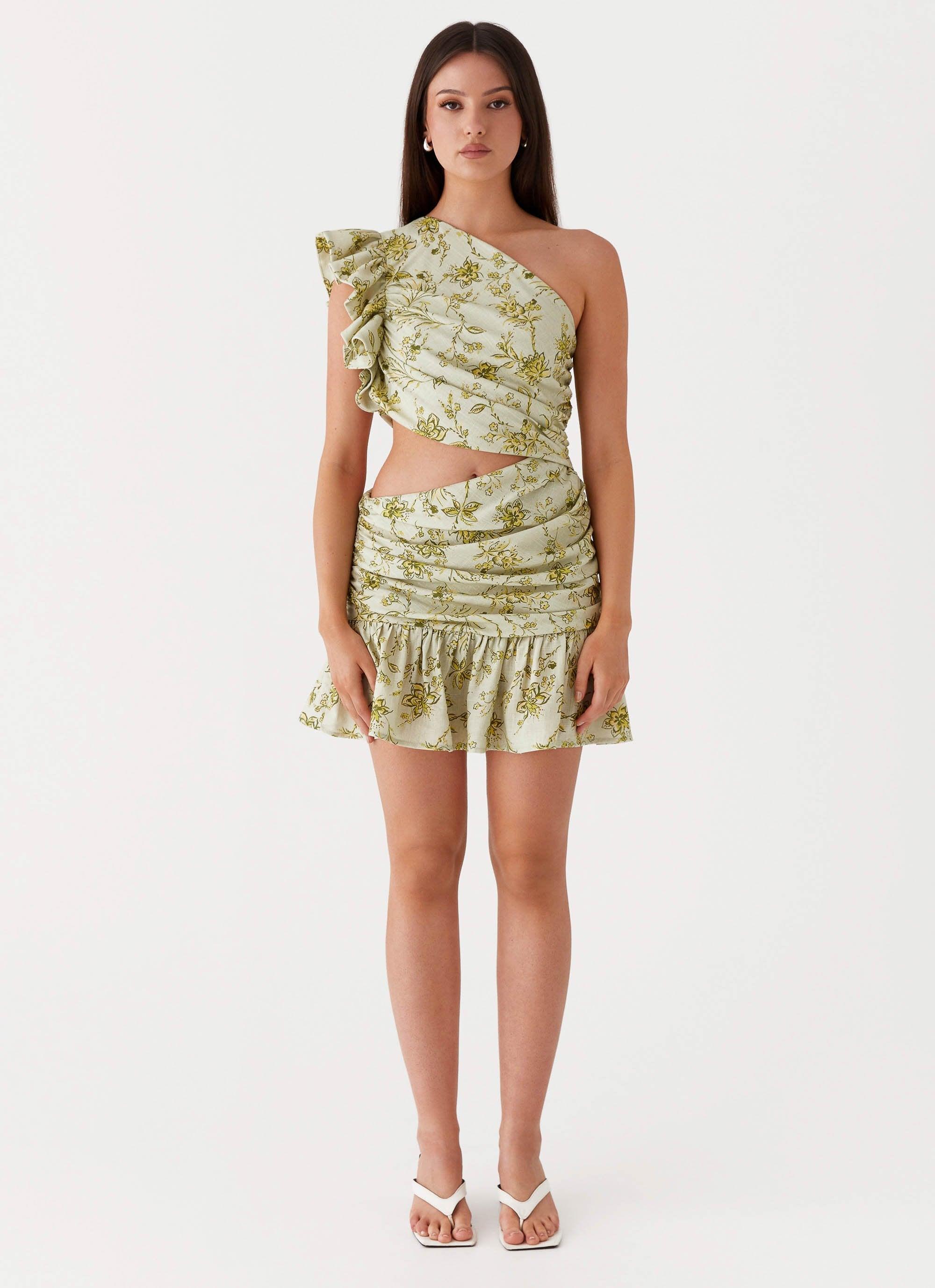 Maisie Linen Mini Dress - Sage Floral Product Image