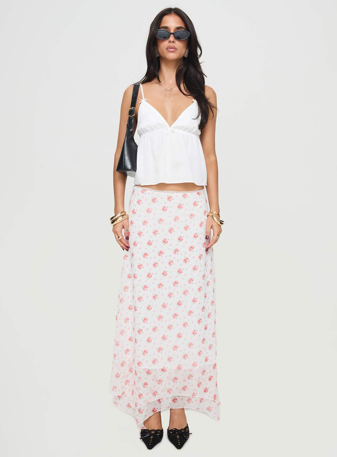 Dancing In A Field Maxi Skirt Pink Floral Product Image