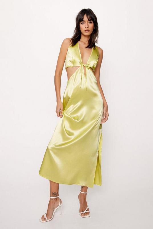 Satin Halterneck Cut Out Maxi Dress Product Image