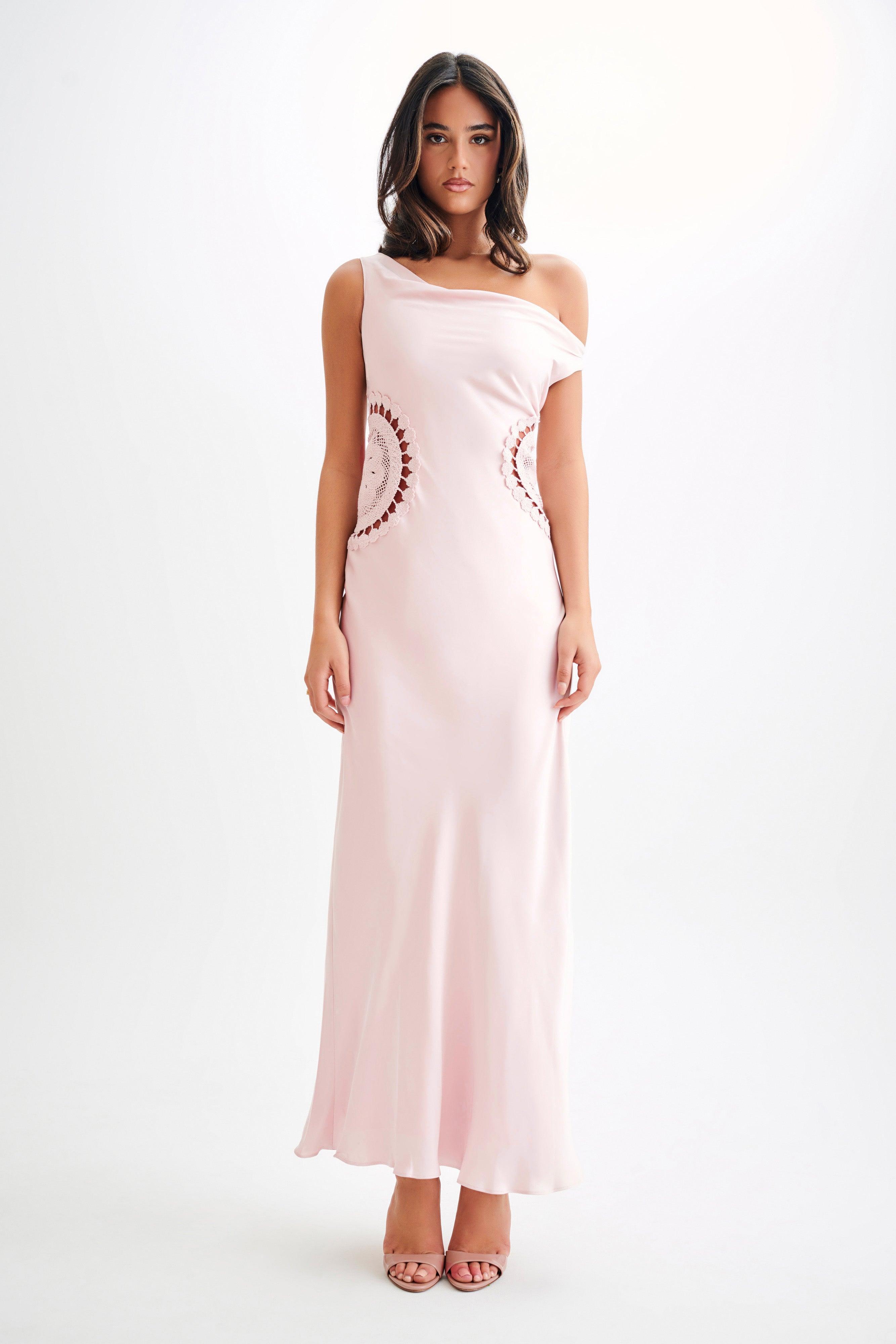 Kristina Satin Maxi Dress With Crochet - Pale Pink Product Image