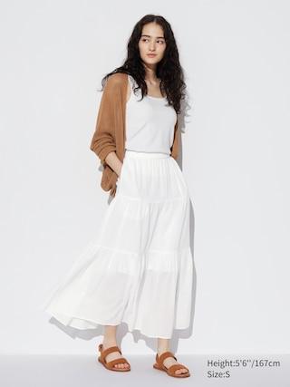 Womens Crinkle Cotton Tiered Skirt White 2XS UNIQLO US product image