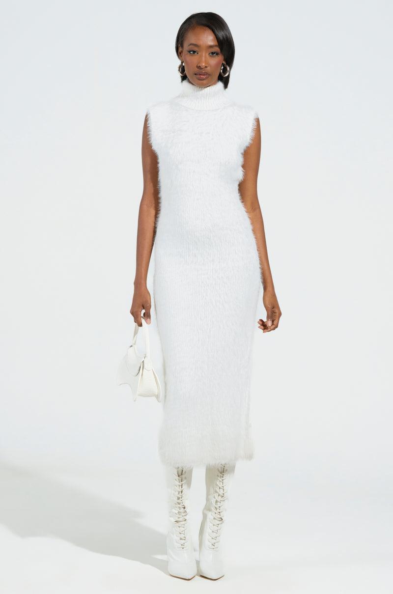 KYLIE FUZZY MIDI DRESS IN WHITE Product Image