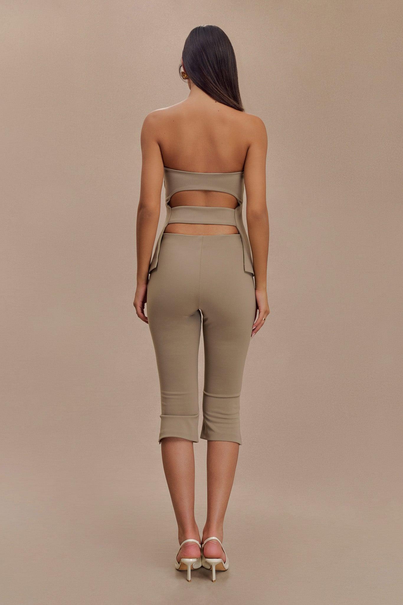 Layla Flared Crepe Capri Pants - Mushroom Product Image