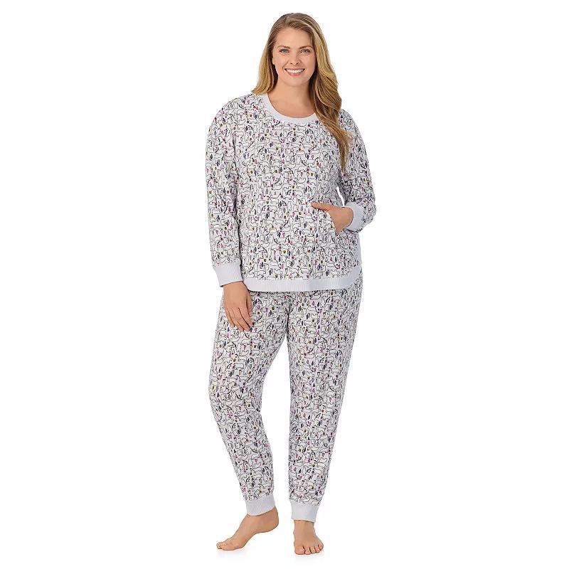 Plus Size Cuddl Duds Sweater Knit Crewneck Pajama Top & Jogger Pajama Bottoms Set, Womens Blue Fairisle Product Image